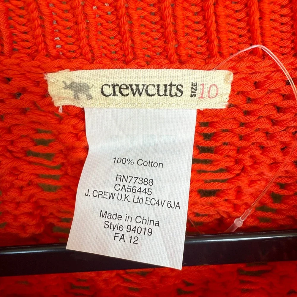 J. Crew Crewcuts Cable Knit Sweater Long Sleeve Top Blouse Cotton Orange Girl 10